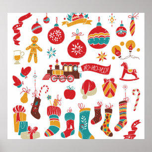 Poster Baubles de Noël : Snowy Vintage Set.