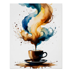 Poster Bauhaus art matin café (bleu et marron)