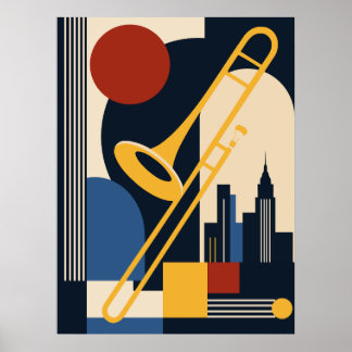 Poster Bauhaus Jazz Trombone Art | Moderne du milieu du X