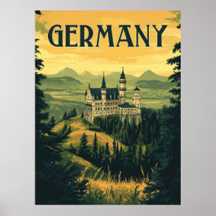 Poster Bavaria Travel Souvenir - Château allemand Vintage