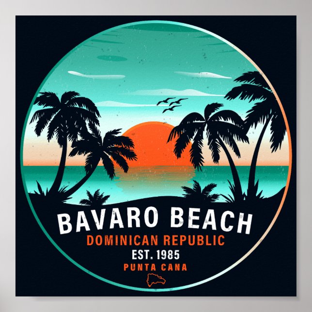 Poster Bavaro Beach Dominicaine Retro Sunset Souvenir 60s (Devant)