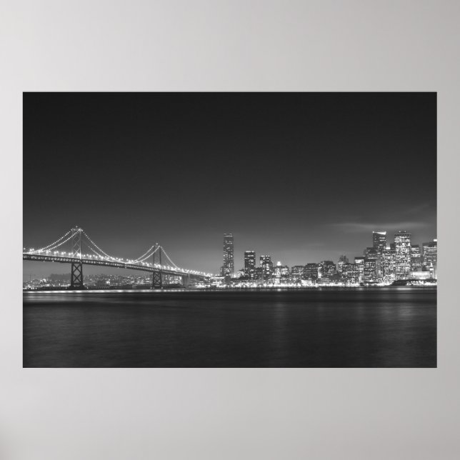 Poster Bay Bridge San Francisco noir blanc (Devant)