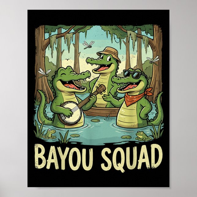 Poster Bayou Squad Louisiana Alligator Retro Wildlife Tra (Devant)
