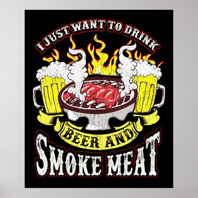 Poster BBQ | BBQ Griller Bière Fumée Viande Drôle Citatio (Devant)