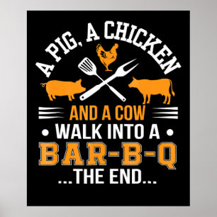 Poster BBQ   BBQ Lover Pig Chicken Cow Walk In Bar BBQ