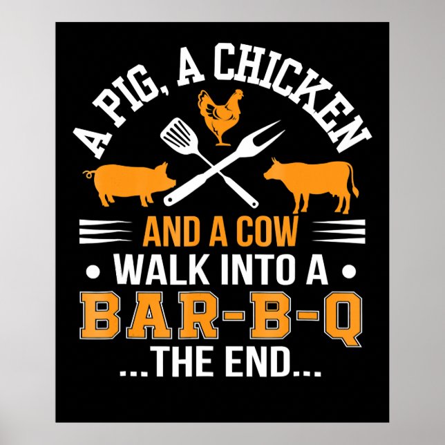 Poster BBQ | BBQ Lover Pig Chicken Cow Walk In Bar BBQ (Devant)