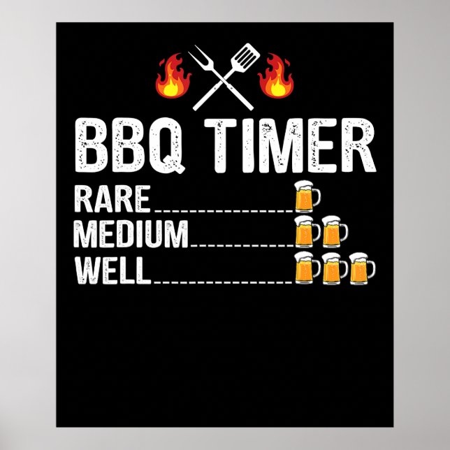 Poster BBQ | BBQ Timer Boire Grillades Bière Grill (Devant)