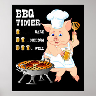 Poster BBQ   BBQ Timer Pig Grill Barbecue Beer Lover Men