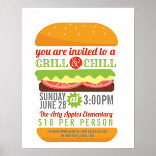 Poster BBQ chill grill collecte de fonds école PTO PTA ca