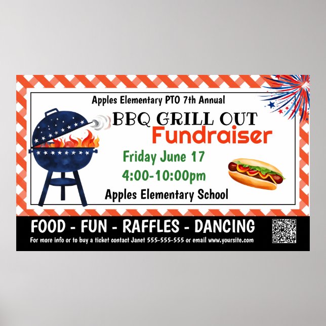 Poster BBQ GRILL out Collecte de fonds PTO PTA Bannière d (Devant)