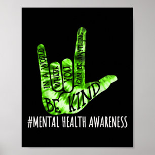 Poster Be Kind Asl Love Signer Langue Main Santé mentale