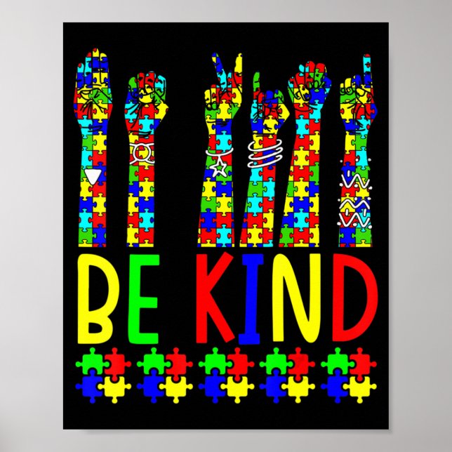 Poster Be Kind Hand Sign Language Puzzle Sensibilisation  (Devant)