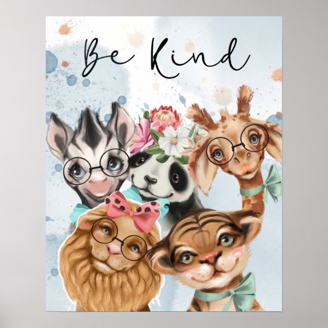 Poster Be Kind Jungle Safari baby shower sauvage bleu (Devant)