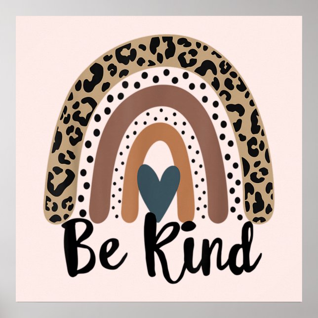 Poster Be Kind Leopard Rainbow Boho inspiré rose (Devant)