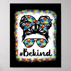 Poster Be Kind Sensibilisation sur l'autisme Messy Bun Gi