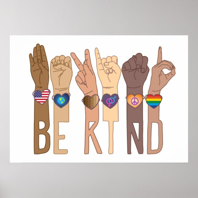 Poster Be Kind Sign Language - Kindness ASL - Kind Human (Devant)
