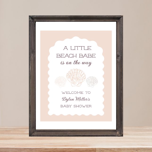 Poster Beach Babe Seashell Girl Baby shower Bienvenue (Beach Babe Seashell Girl Baby Shower Welcome Poster)