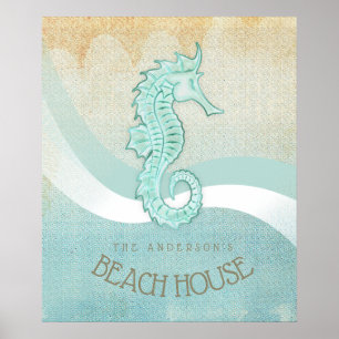 Poster Beach House Seahorse Aqua Blue ID623
