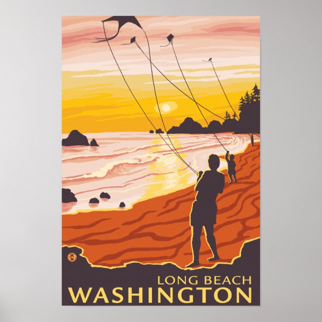 Poster Beach & Kites - Long Beach, Washington (Devant)