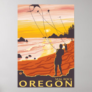 Poster Beach & Kites - Seal Rock, Oregon