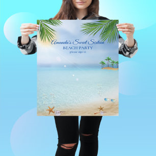 Poster Beach Party Luau Sweet sixteen Coquillages PalmTre