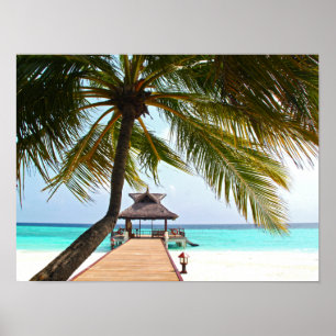Poster Beach Walk, Cabana, Palm Tree, Maldives