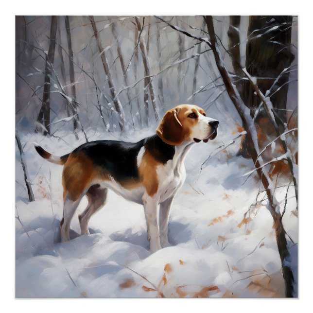 Poster Beagle Laisser Neige Noël (Devant)