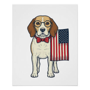 Poster Beagle patriotique avec drapeau vintage vector art