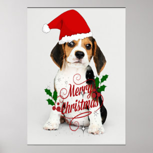 Poster Beagle Puppy Père Noël