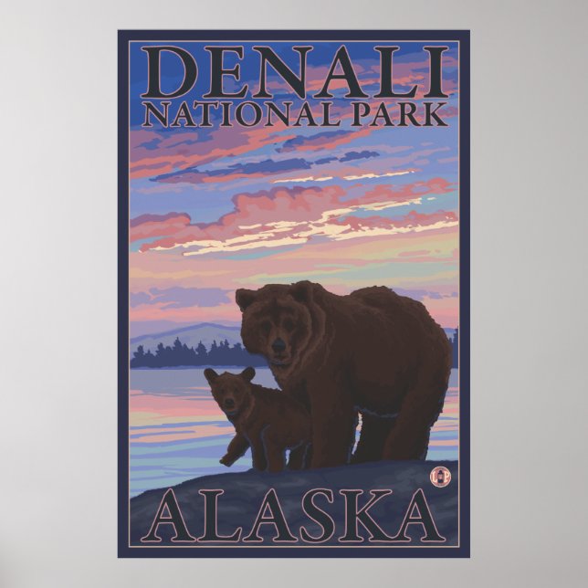 Poster Bear and Cub - Denali National Park, Alaska (Devant)