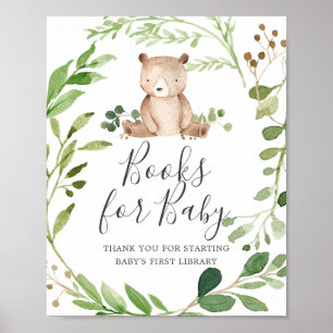 Poster Bear Baby shower Books For Baby Sign