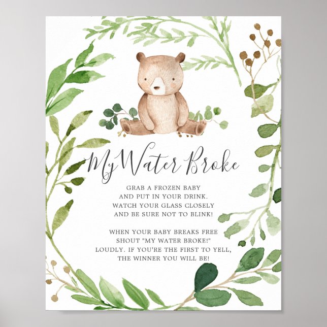 Poster Bear Baby shower My Water Broke Sign (Devant)