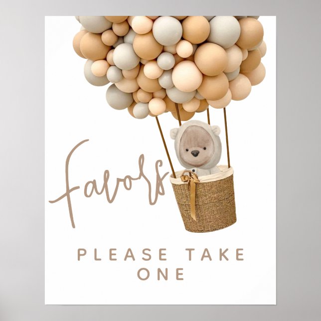 Poster Bear Balloons Baby shower moderne en faveur (Devant)