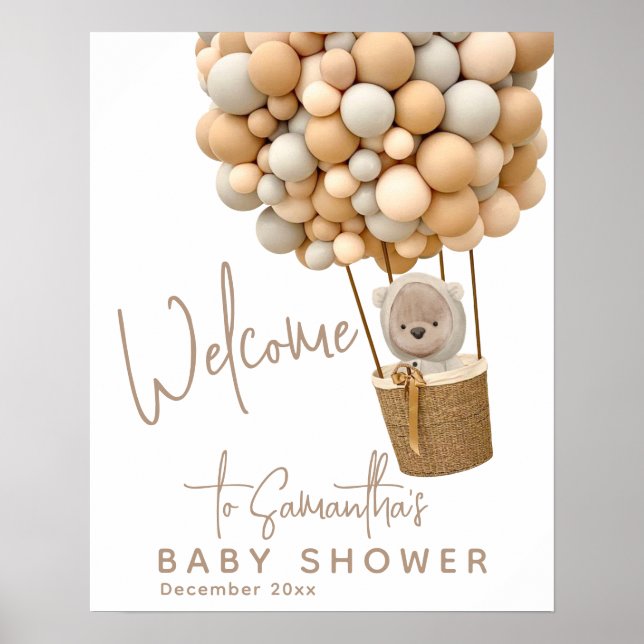 Poster Bear Balloons Moderne Baby shower neutre genre (Devant)
