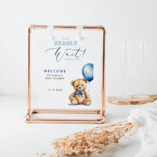 Poster Bear Blue Balloon Boy Baby shower Bienvenue