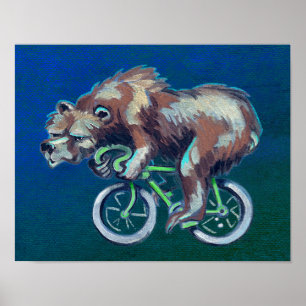 Poster Bear en Badass sur un vélo