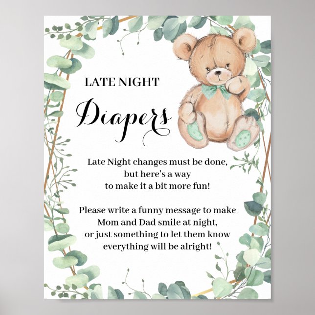 Poster Bear Greenery Late Night Diaper Jeu de douche (Devant)