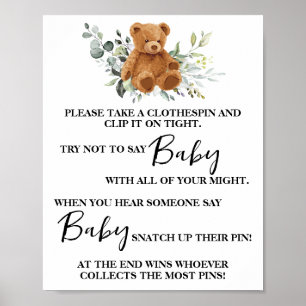 Poster Bear Greenery Ne pas dire Bébé Vêtements de la esp