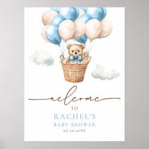 Poster Bear Hot Air Balloon Baby Boy Douche Bienvenue