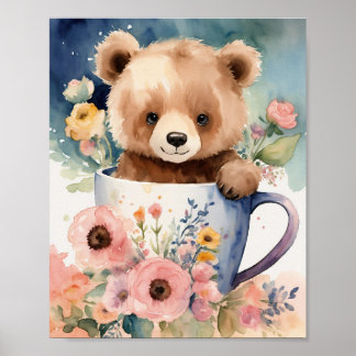 Poster "Bear Hug Bouquet : Aquarelle Cutesse Cub!"