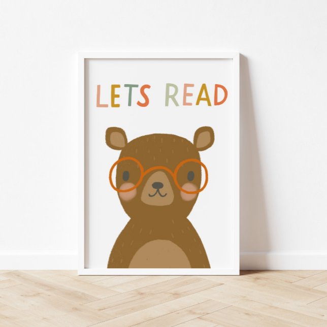 Poster Bear Mignonne Lire les enfants (Available in many sizes! This mockup shows the 13x24 inch poster size)