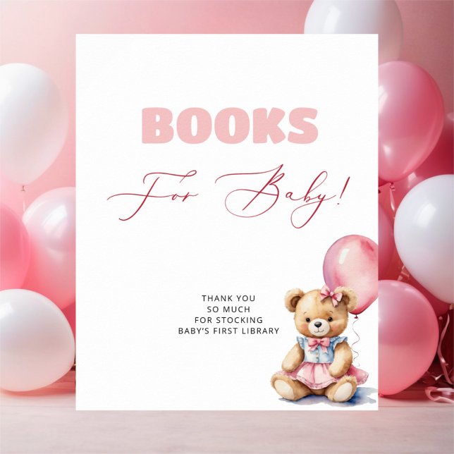 Poster Bear Pink Balloon Girl Baby shower Livres Pour Béb (Créateur téléchargé)