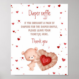 Poster Bear Red Heart Baby shower Déchets Signe Raffin