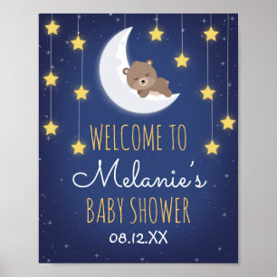 Poster Bear Sleeping Vous Aimez La Lune Baby shower arriè