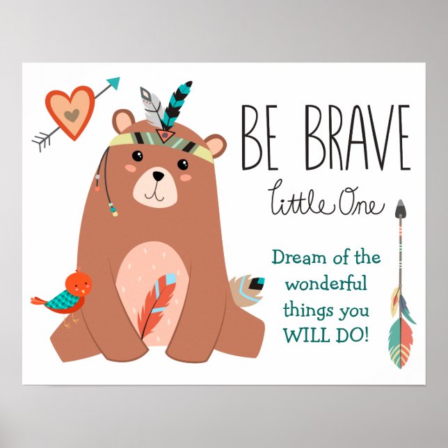 Poster Bear Tribale Soit Brave Nursery (Devant)