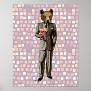 Poster Bear With Cocktail