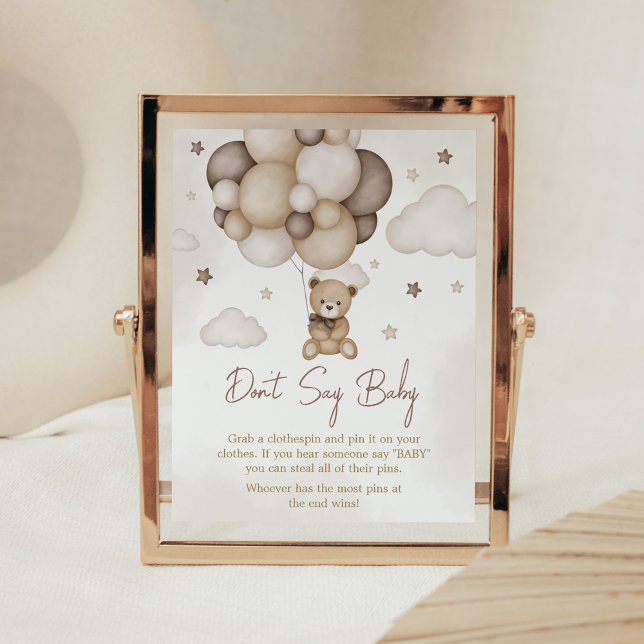 Poster Bearly Wait Brown Balloon Ne pas dire Baby (Boho Brown Bear Baby Shower Don't Say Baby Sign)