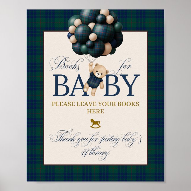 Poster Bearly Wait Preppy Teddy Balloon Baby Shower (Devant)