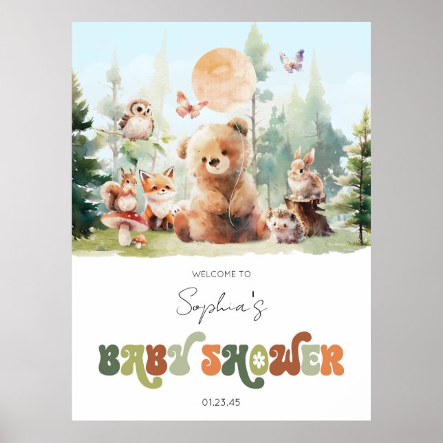 Poster Beary Cute Woodland Baby shower Bienvenue (Devant)