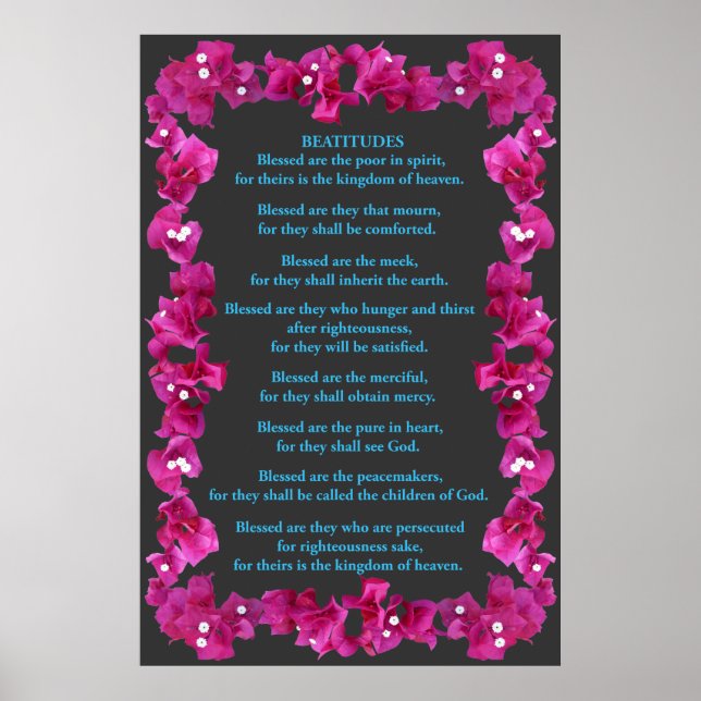 Poster Béatitudes dans un cadre de Bougainvilliers (Devant)